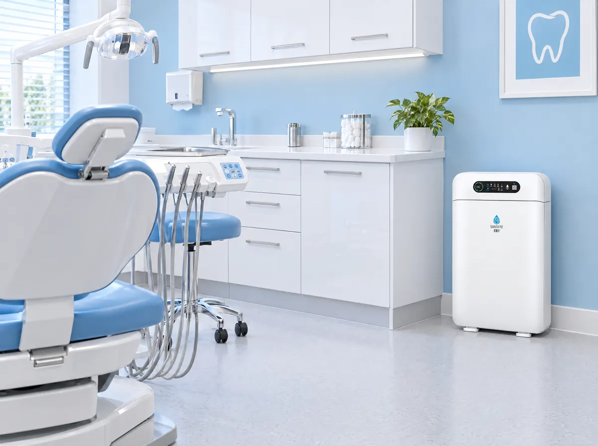 SantaFe AM01 air purifier in a dental treatment room